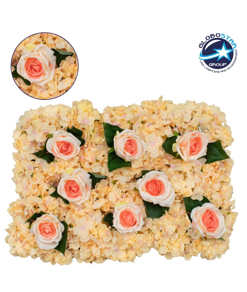 GloboStar® 78312 Συνθετικό Πάνελ Λουλουδιών - Κάθετος Κήπος Τριαντάφυλλο - Ορτανσία Μ60 x Υ40 x Π7cm